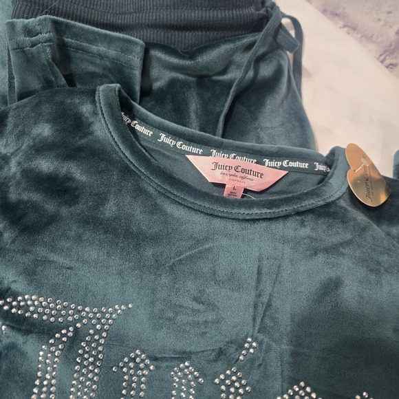 NWT Juicy Couture Sleepwear Set Womens Large Green Velour Rhinestone - Picture 5 of 5